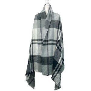 Shawl Vest with arm holes pockets Window Pane plaid oversized black gray white